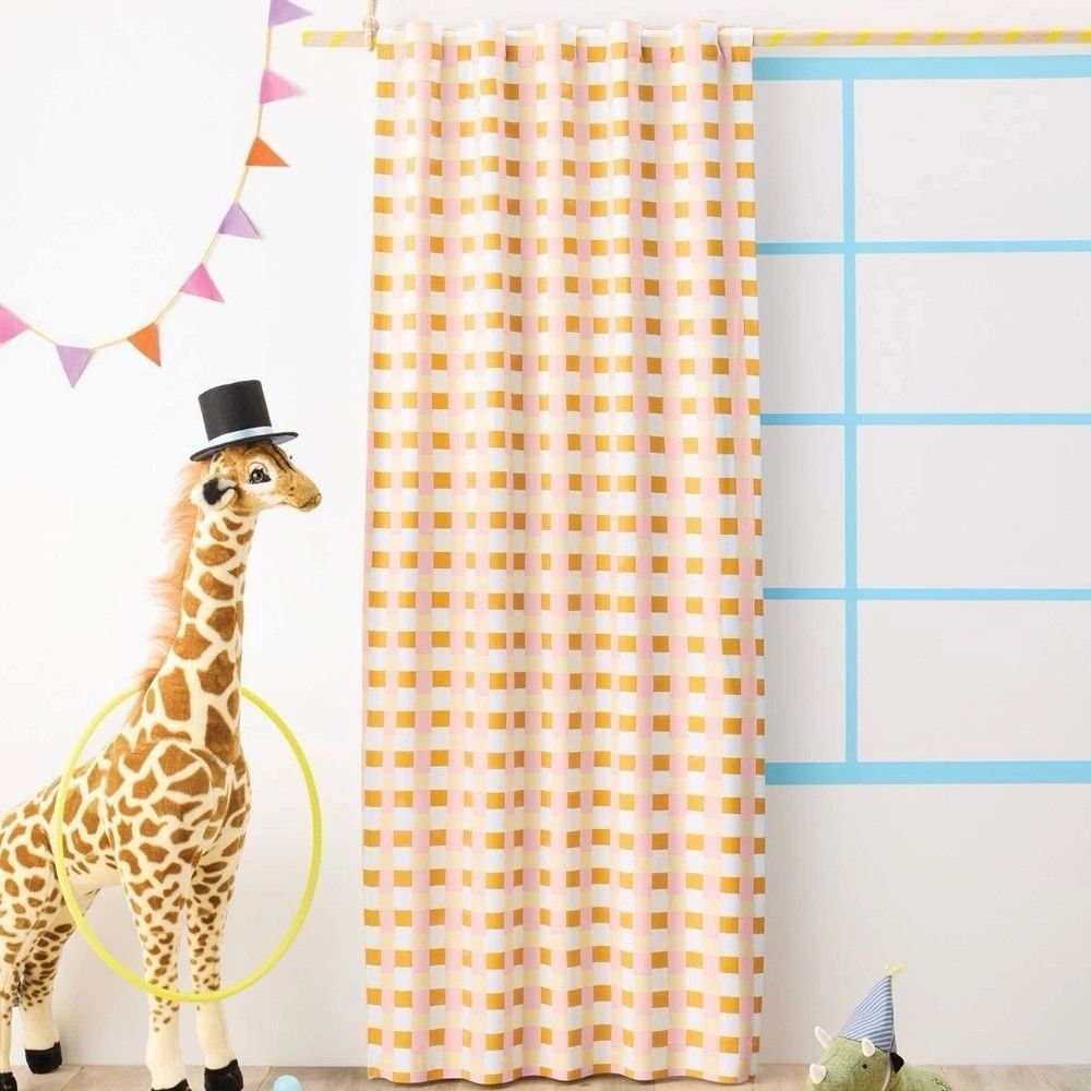 Pillowfort Checkered Blackout Curtain Panel Pink 42" x 84" Window